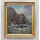 A large oil on canvas cliff scene by Fredric Gray