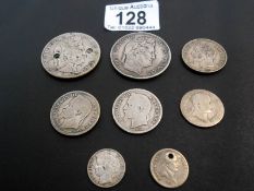 France - silver 50 centimes 1881 vf, 5 francs 1832 vf, 2 x 2 francs 1868 vf,