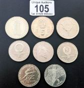 Bulgaria copper nickel 1988 summer olympics, 2 Leva, 5 coins 1981, 5 Leva 1982,