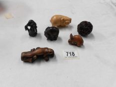 6 carved wood netsuke