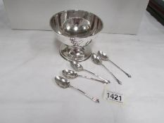 A silver bowl and 5 silver spoons