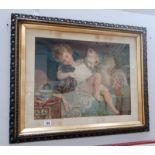 A framed and glazed print of a child with puppy and kitten