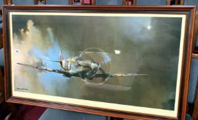 A large framed and glazed print of a Mark V Vickers Supermarine Spitfire by Barrie A.F.