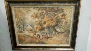 A framed and glazed painting of cattle in countryside signed P Worsly