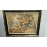 A framed and glazed painting of cattle in countryside signed P Worsly