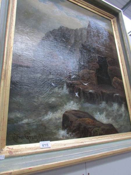 A large oil on canvas of cliffs by Fredric Gray - Image 2 of 2
