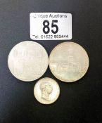 2 Austrian silver 100 schilling coins and 1848 - 1908 silver coins