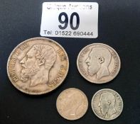 2 50 cent Belgian Coins, a 2 franc coin and a 5 franc coin,