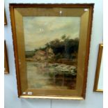 An oil on canvas of watermill by river signed J. G.