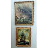 An oil on canvas tall ship painting and an oil on board tall ship painting