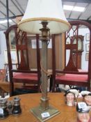 A brass table lamp