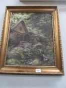 A gilt framed oil on canvas painting of a water mill signed Roy Collett