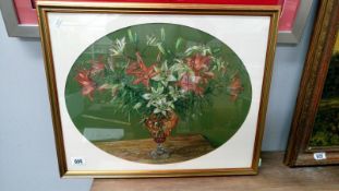 A still life of lilies in amber vase by Shirley Stopford Taylor August 1989