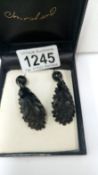 A pair of Whitby jet earrings