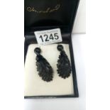 A pair of Whitby jet earrings