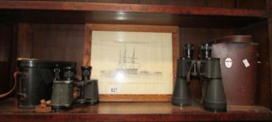 2 sets of binoculars and a special print for Victory V lozenges of an engraving of HMS Victory