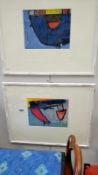 A pair of Cornish School abstract studies in acrylics entitled 'Blue Boat St.