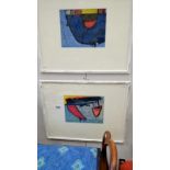 A pair of Cornish School abstract studies in acrylics entitled 'Blue Boat St.