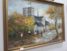 An oil on canvas French scene Signed C Hourton