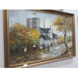 An oil on canvas French scene Signed C Hourton