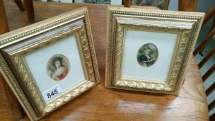 2 miniature portraits on silk
