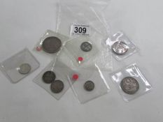 Russia silver 5 zolotniks 1900, 15 zolotniks 1878, 1 rouble 1891, 10 kopeks 1915,