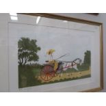 A signed French artist proof limited edition lithograph 54/60 of a lady on horse and trap by