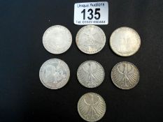 Germany Federal Republic silver 3 x 5 marks 1951G, 1951J and 1972D and 10 marks 1972, 1989, 1992,