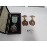 2 Masonic plated and enamel medals and a silver Lodge sincerity medal No.