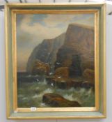 A large oil on canvas of cliffs by Fredric Gray