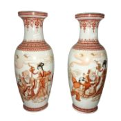 A pair of hand painted early 20th century Chinese vases (32cm)