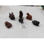 6 carved wood netsuke