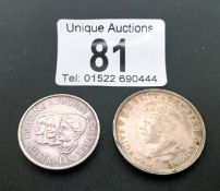 An Australian silver token and an Australian 1927 silver florin