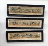 3 framed and glazed engravings of Regency stage coach scenes entitled 'A Trip to Brighton 1824',