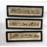 3 framed and glazed engravings of Regency stage coach scenes entitled 'A Trip to Brighton 1824',