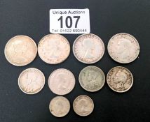 Canada silver 10 cents 1954-1960, 25 cents 1919-964,