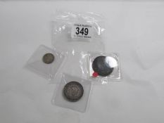 Uruguay copper 4 centemos 1869 x F, silver 20 centemos 1942,