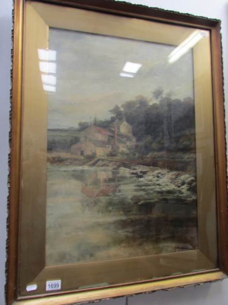 An oil on canvas of watermill by river signed J. G. - Image 3 of 3