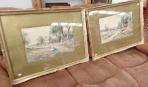 A pair of framed and glazed watercolours entitled 'The Reading Lesson' and 'The Fisher's Retreat'