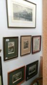 6 framed and glazed engravings including map of Lincolnshire,