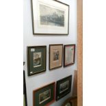 6 framed and glazed engravings including map of Lincolnshire,