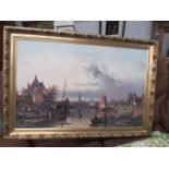 A river scene print in gilt frame