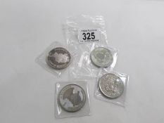 Swaziland silver 10 emalangen 1975, Seychelles silver 25 rupees, Singapore silver 5 dollars,