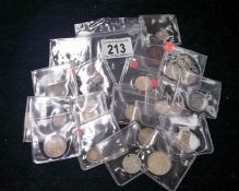 India, British, 20 small silver coins, 1 pice coin (1700),