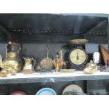 A mixed lot of brass ware including Salter scales,