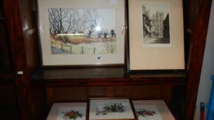 4 framed and glazed prints and one other missing glass
