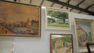 5 pictures including 3 watercolours of rural scenes,