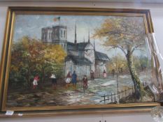 An oil on canvas continental street scene signed C Houdon