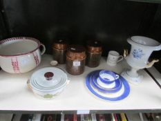 An Alboth & Kaiser planter a/f, A Royal Doulton chamber pot, Hornsea canisters,