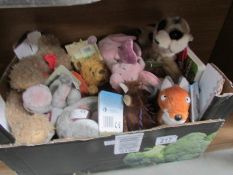 A collection of soft toys including Disney and The Gruffallo